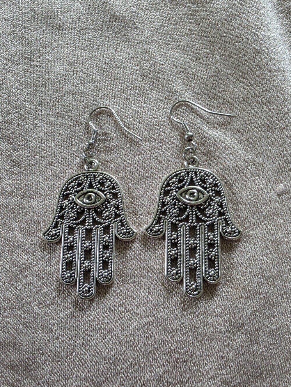 Silver Hamsa Hand Earrings with Eye - Women's Jewelry
